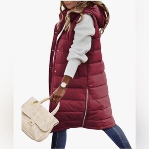 Stylish long Red Puffer Vest with Hood size XXL excellent